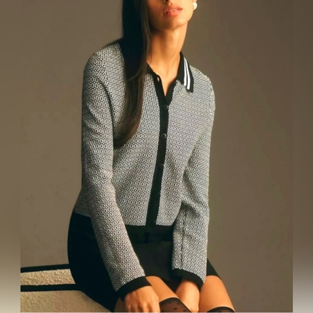 Anthropologie Maeve Cardigan black & white with collar